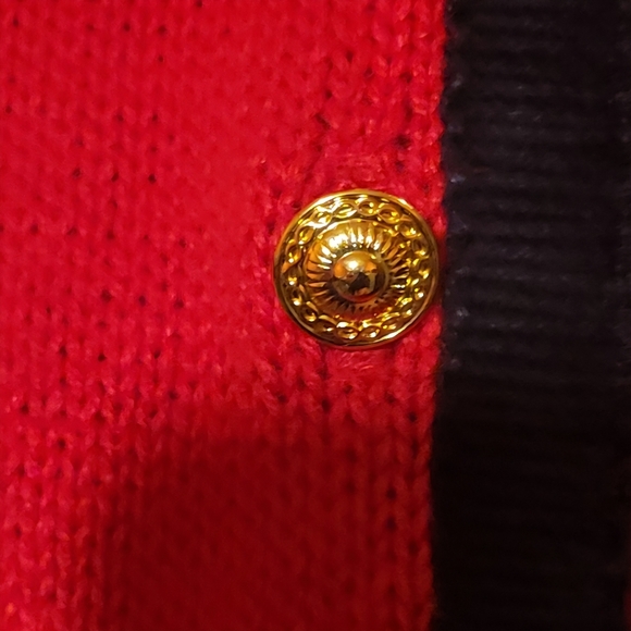 Vintage Crystal Kobe Sweater Red Scottie Dog Pawprint Black Faux Fur Size Small - Picture 6 of 7